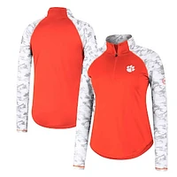 Women's Colosseum Orange Clemson Tigers OHT Military Appreciation Flash Arctic Camo Raglan Quarter-Zip Jacket