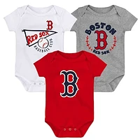 Infant Red/Gray/White Boston Red Sox Biggest Little Fan - 3-Pack Bodysuit Set