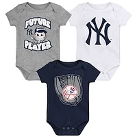 Newborn & Infant Navy/White/Heathered Gray New York Yankees Minor League Player - Three-Pack Bodysuit Set