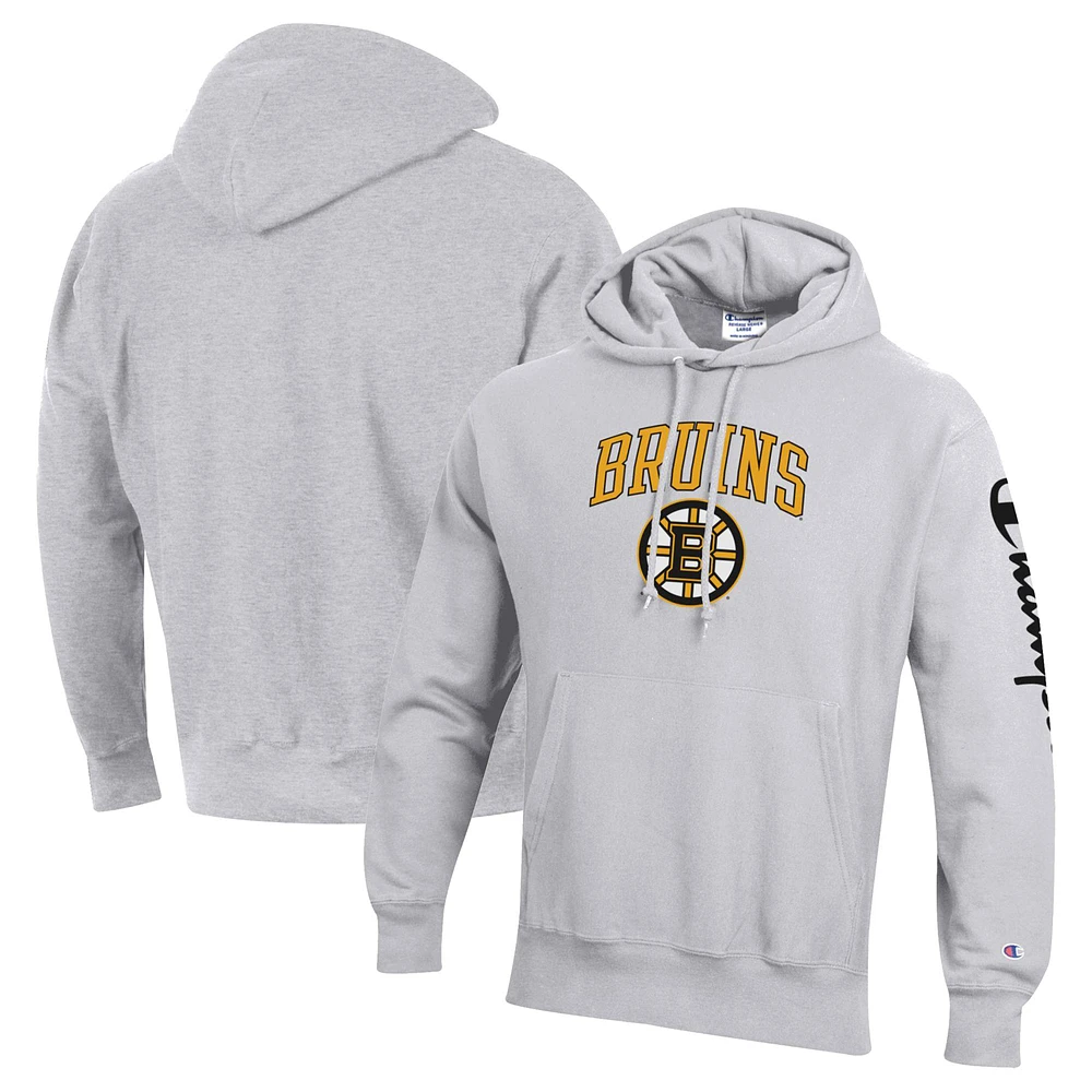 Men's Champion Heather Gray Boston Bruins Reverse Weave Pullover Hoodie