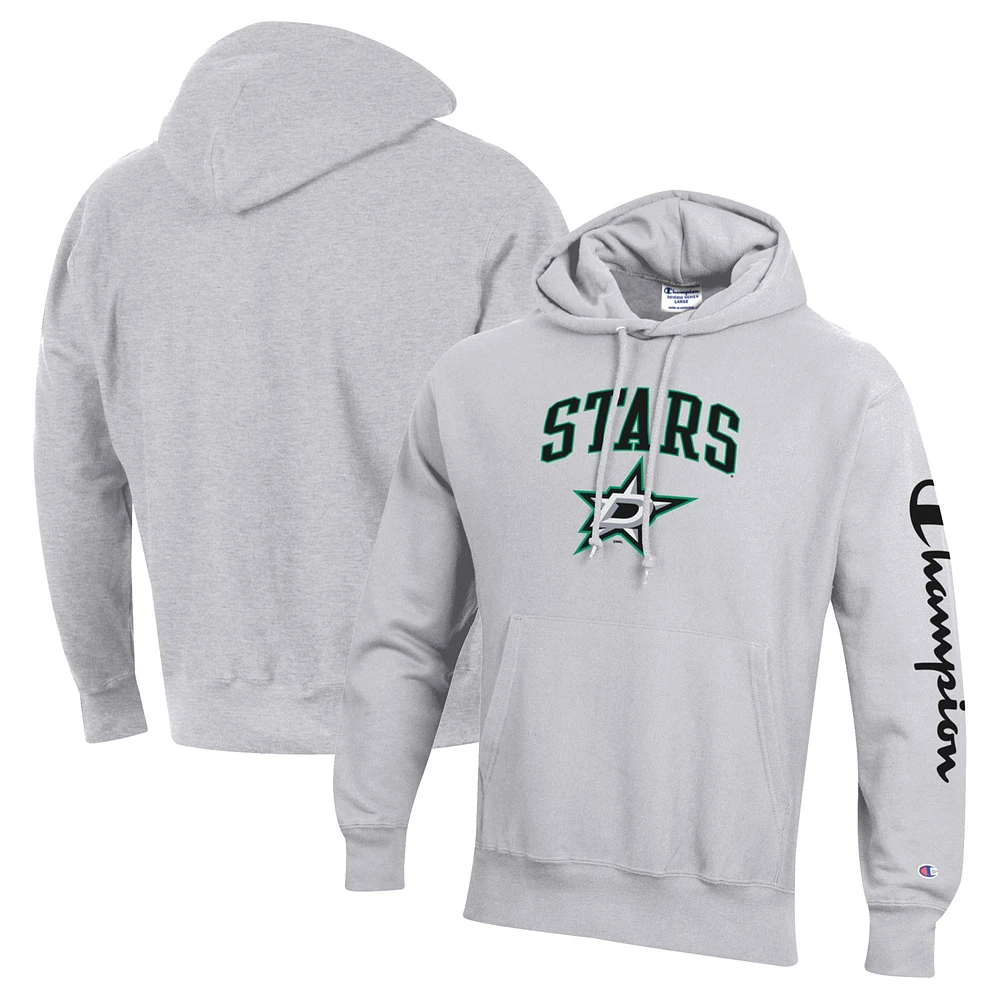 Men's Champion Heather Gray Dallas Stars Reverse Weave Pullover Hoodie