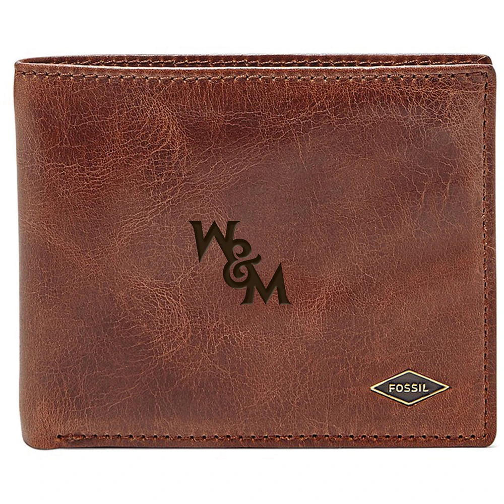 Men's Fossil Brown William & Mary Tribe Leather Ryan RFID Flip ID Bifold Wallet