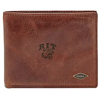 Men's Fossil Brown Rochester Institute of Technology Tigers Leather Ryan RFID Flip ID Bifold Wallet