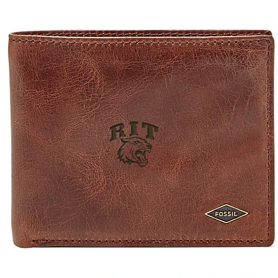Men's Fossil Brown Rochester Institute of Technology Tigers Leather Ryan RFID Flip ID Bifold Wallet