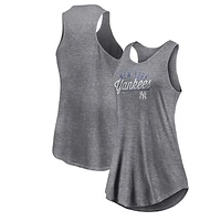 Women's Fanatics Heather Gray New York Yankees Simplicity Swing Racerback Scoop Neck Tank Top