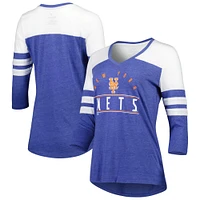 Women's Fanatics Heather Royal New York Mets League Leader Tri-Blend 3/4-Sleeve V-Neck T-Shirt