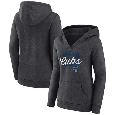 Women's Fanatics Heather Charcoal Chicago Cubs Simplicity Crossover V-Neck Pullover Hoodie