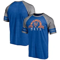 Men's Fanatics Heather Royal New York Mets Utility Two-Stripe Raglan Tri-Blend T-Shirt