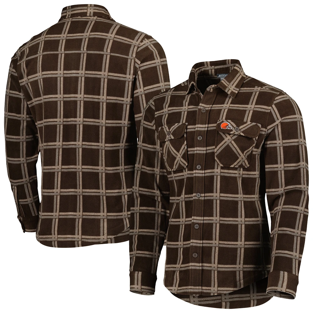 Men's Antigua Brown Cleveland Browns Industry Flannel Button-Up Shirt Jacket