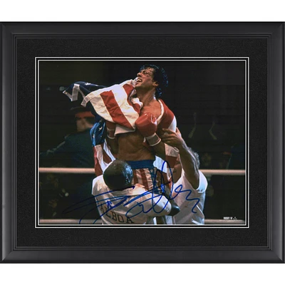 Sylvester Stallone Rocky IV Framed Autographed 16" x 20" Draped in the American Flag Photograph