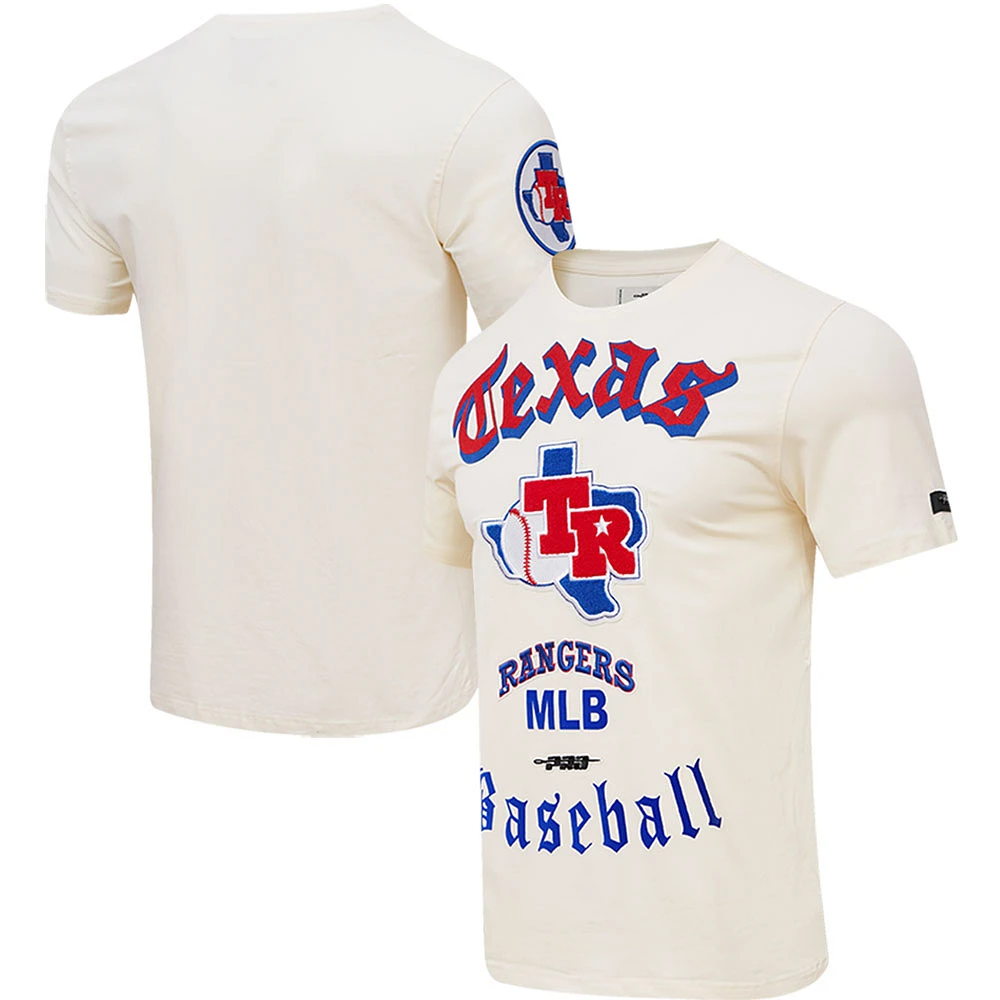 Men's Pro Standard Cream Texas Rangers Cooperstown Collection Old English T-Shirt