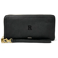 Women's Fossil Black Rochester Yellow Jackets Leather Logan RFID Zip Around Clutch