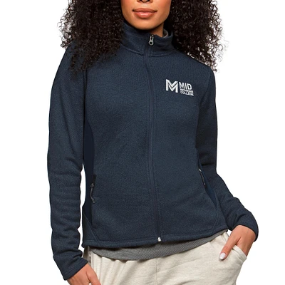 Women's Antigua Heathered Navy Mid Michigan College Course Full-Zip Jacket