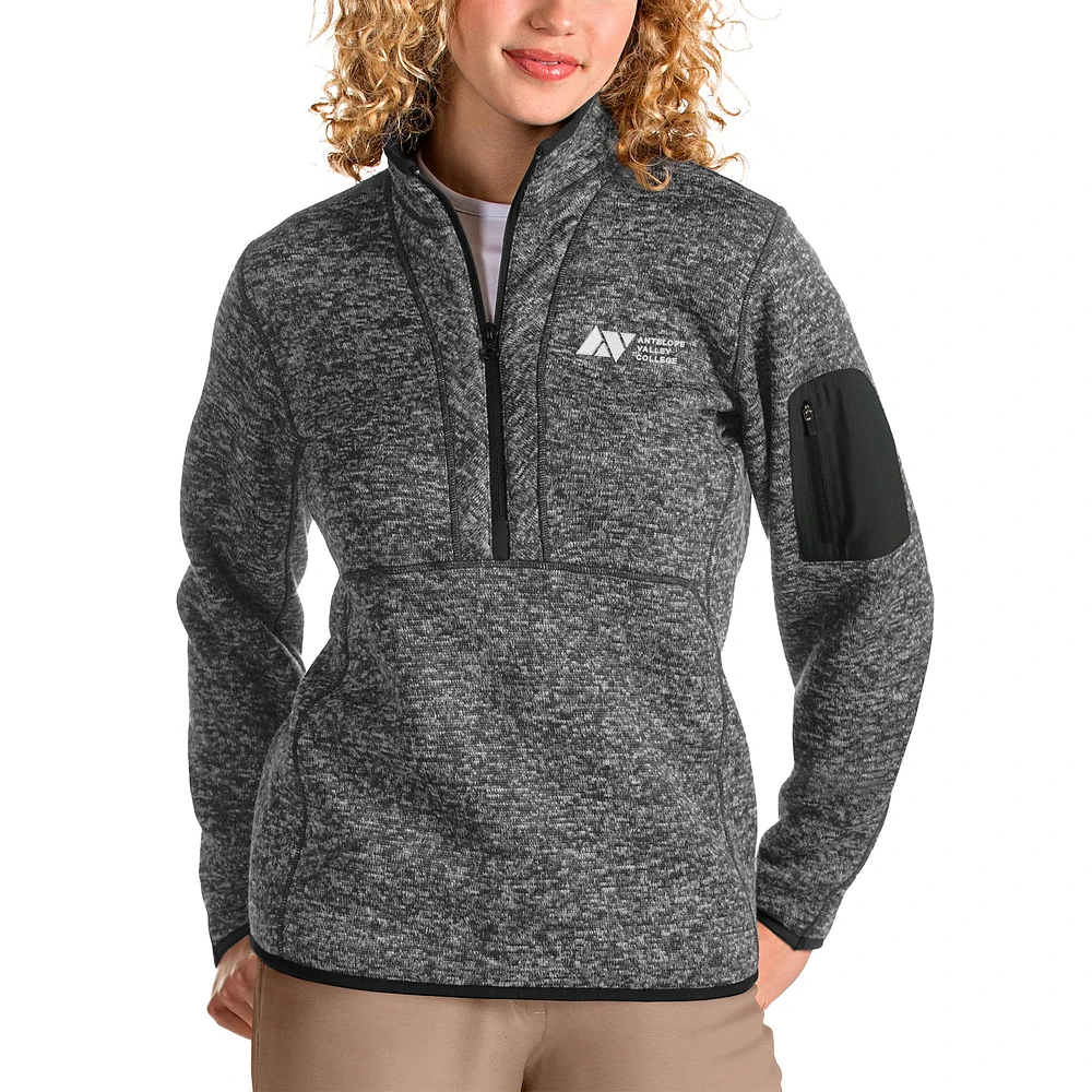 Women's Antigua Heathered Charcoal Antelope Valley College Fortune Quarter-Zip Pullover Jacket