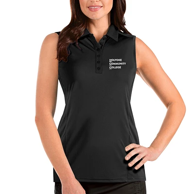 Women's Antigua Black Holyoke Community College Sleeveless Tribute Polo