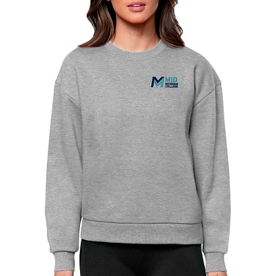 Women's Antigua Heathered Gray Mid Michigan College Victory Crewneck Pullover Sweatshirt