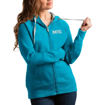 Women's Antigua Light Blue Mid Michigan College Victory Full-Zip Hoodie