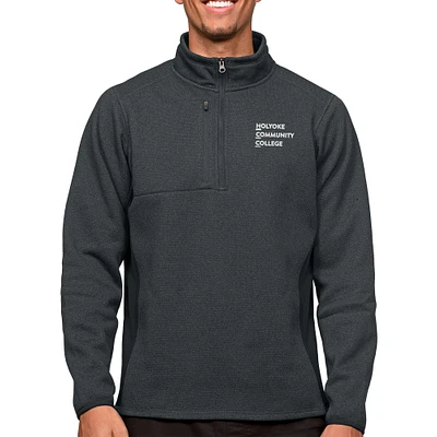 Men's Antigua Heathered Charcoal Holyoke Community College Course Quarter-Zip Pullover Top