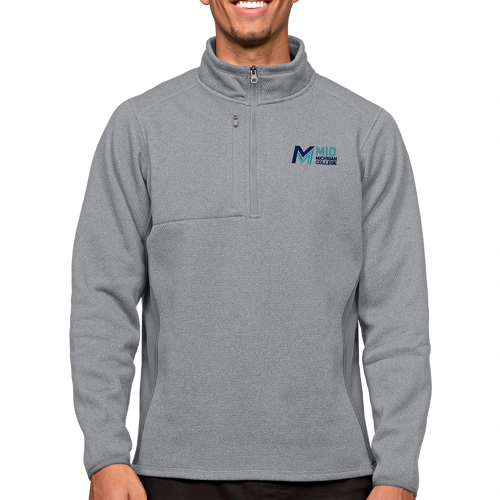 Men's Antigua Heathered Mid Michigan College Course Quarter-Zip Pullover Top