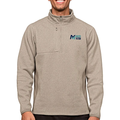 Men's Antigua Oatmeal Mid Michigan College Course Quarter-Zip Pullover Top