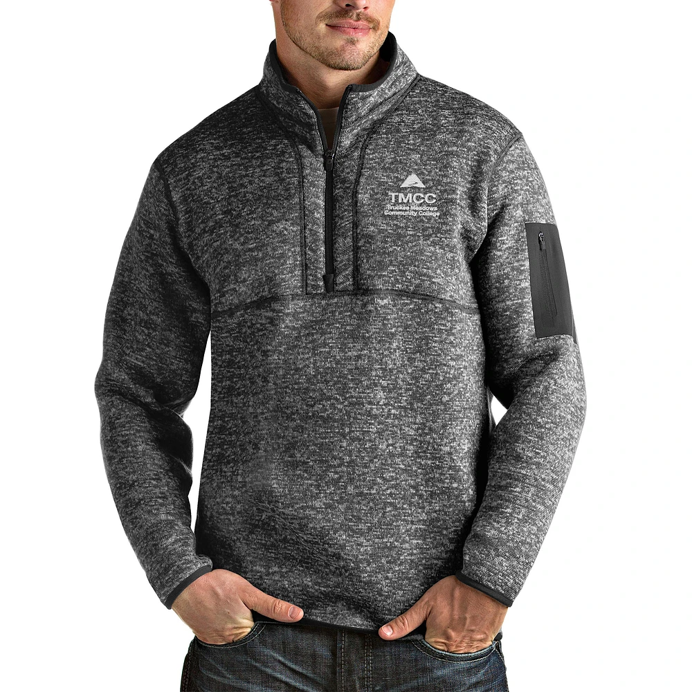 Men's Antigua Heathered Charcoal Truckee Meadows Community College Fortune Quarter-Zip Jacket