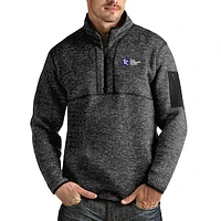 Men's Antigua Heathered Black Tulsa Community College Fortune Quarter-Zip Jacket