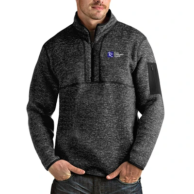 Men's Antigua Heathered Black Tulsa Community College Fortune Quarter-Zip Jacket