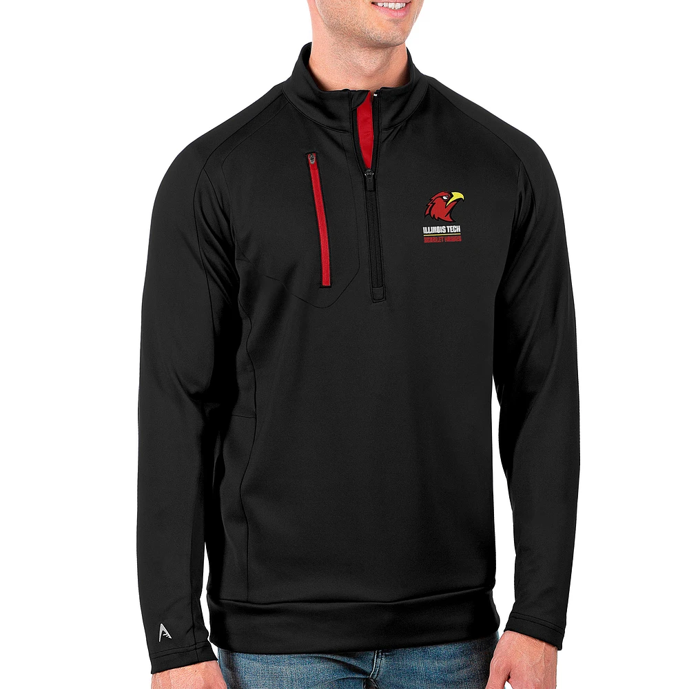 Men's Antigua Black Illinois Tech Scarlet Hawks Generation Quarter-Zip Pullover Top