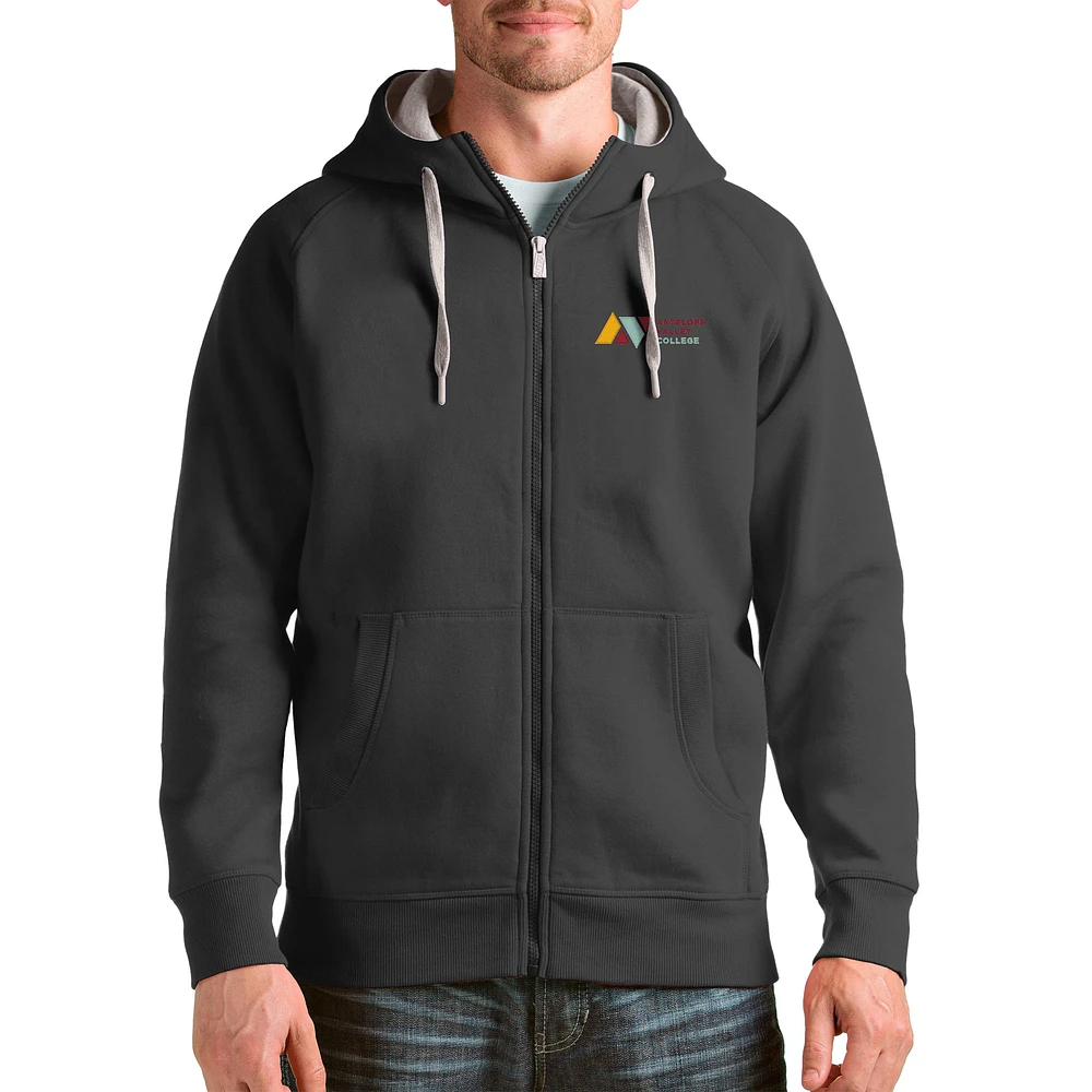 Men's Antigua Charcoal Antelope Valley College Victory Full-Zip Hoodie