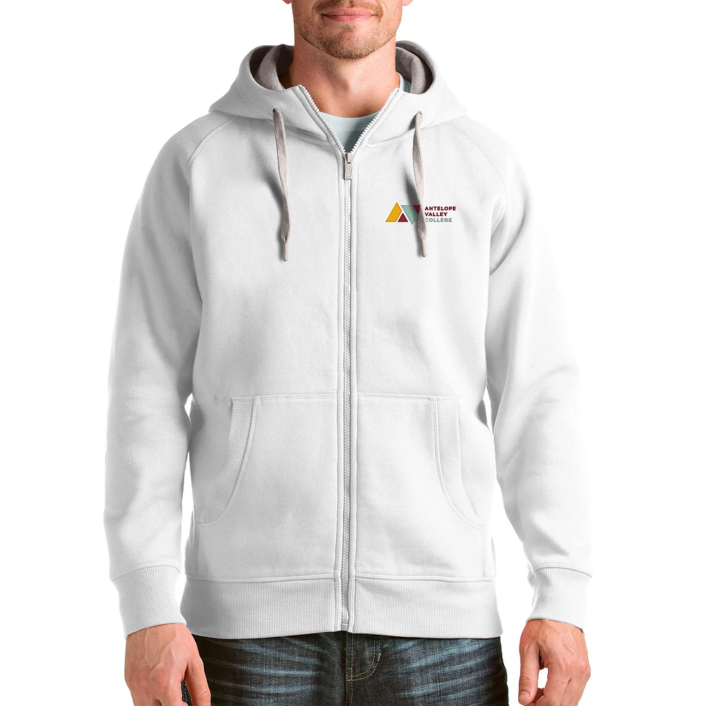 Men's Antigua White Antelope Valley College Victory Full-Zip Hoodie