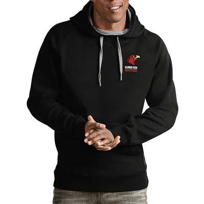 Men's Antigua Black Illinois Tech Scarlet Hawks Victory Pullover Hoodie