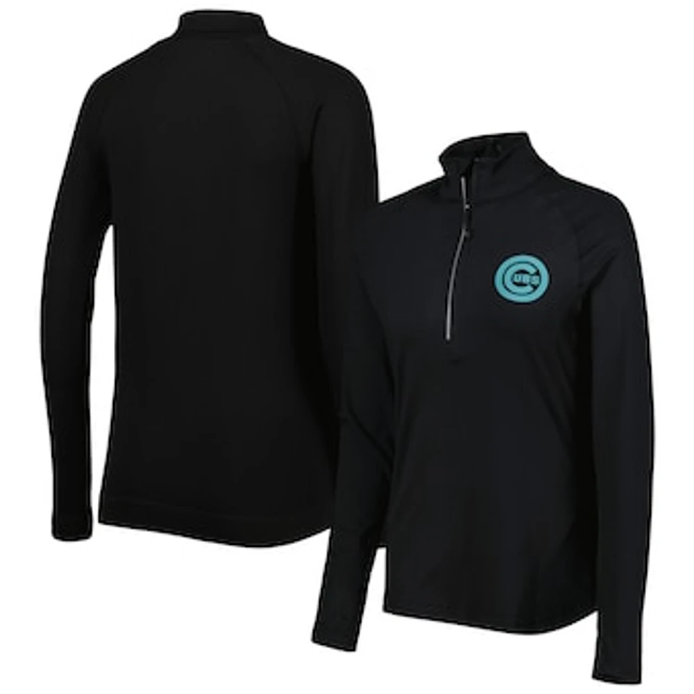 Women's Levelwear Black Chicago Cubs Energy Quarter-Zip Jacket