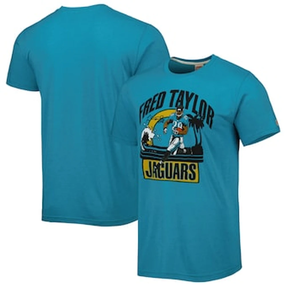 Men's Homage  Fred Taylor Heathered Teal Jacksonville Jaguars Caricature Retired Player Tri-Blend T-Shirt