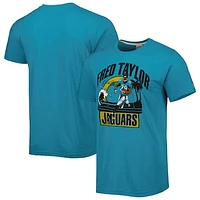 Men's Homage  Fred Taylor Heathered Teal Jacksonville Jaguars Caricature Retired Player Tri-Blend T-Shirt