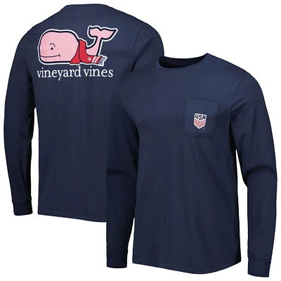 Men's Vineyard Vines Navy USMNT Scarf Whale Long Sleeve T-Shirt