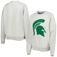 Women's Gameday Couture Heather Ash Michigan State Spartans Chenille Patch Fleece Sweatshirt