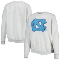 Women's Gameday Couture Heather Gray North Carolina Tar Heels Chenille Patch Fleece Pullover Sweatshirt