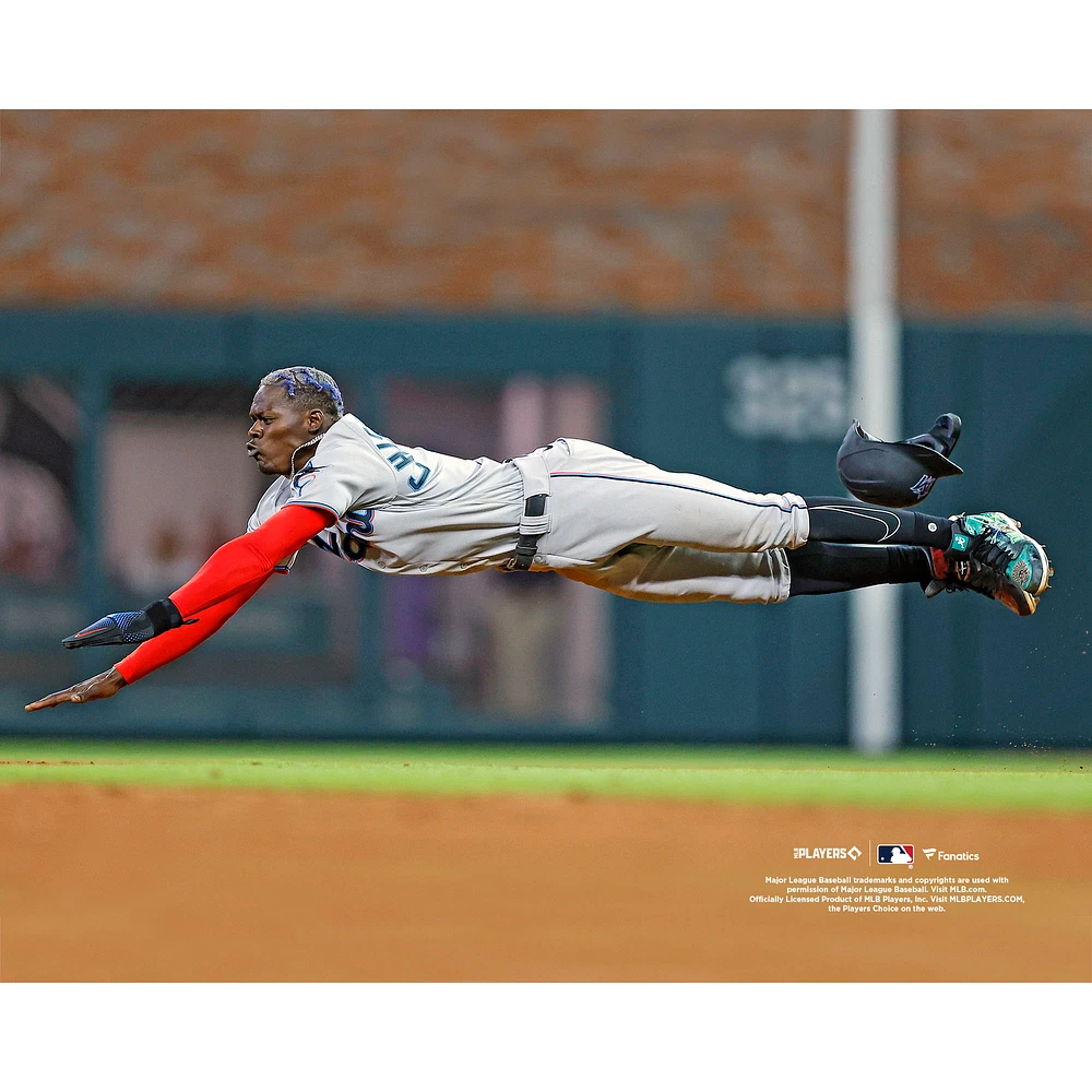 Jazz Chisholm Miami Marlins Unsigned Dives Into Second Base Photograph