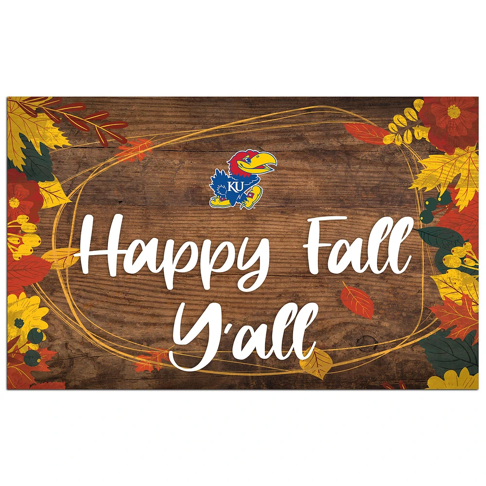Kansas Jayhawks 11'' x 19'' Happy Fall Y'all Sign