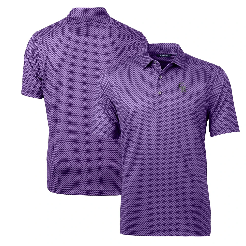 Men's Cutter & Buck Purple Colorado Rockies Big & Tall Pike Banner Print Polo