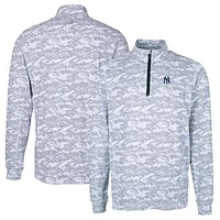 Men's Cutter & Buck Charcoal New York Yankees Big Tall Traverse Camo Print Stretch Quarter-Zip Pullover Top