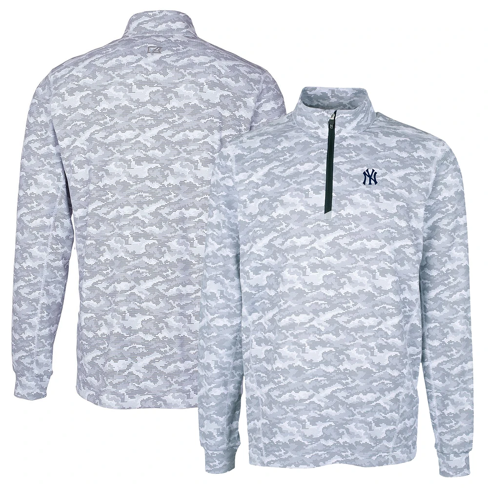 Men's Cutter & Buck Charcoal New York Yankees Big Tall Traverse Camo Print Stretch Quarter-Zip Pullover Top