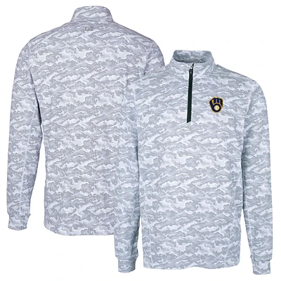 Men's Cutter & Buck Charcoal Milwaukee Brewers Big Tall Traverse Camo Print Stretch Quarter-Zip Pullover Top
