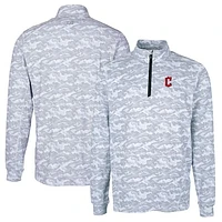 Men's Cutter & Buck Charcoal Cleveland Guardians Big & Tall Traverse Camo Print Stretch Quarter-Zip Pullover Top