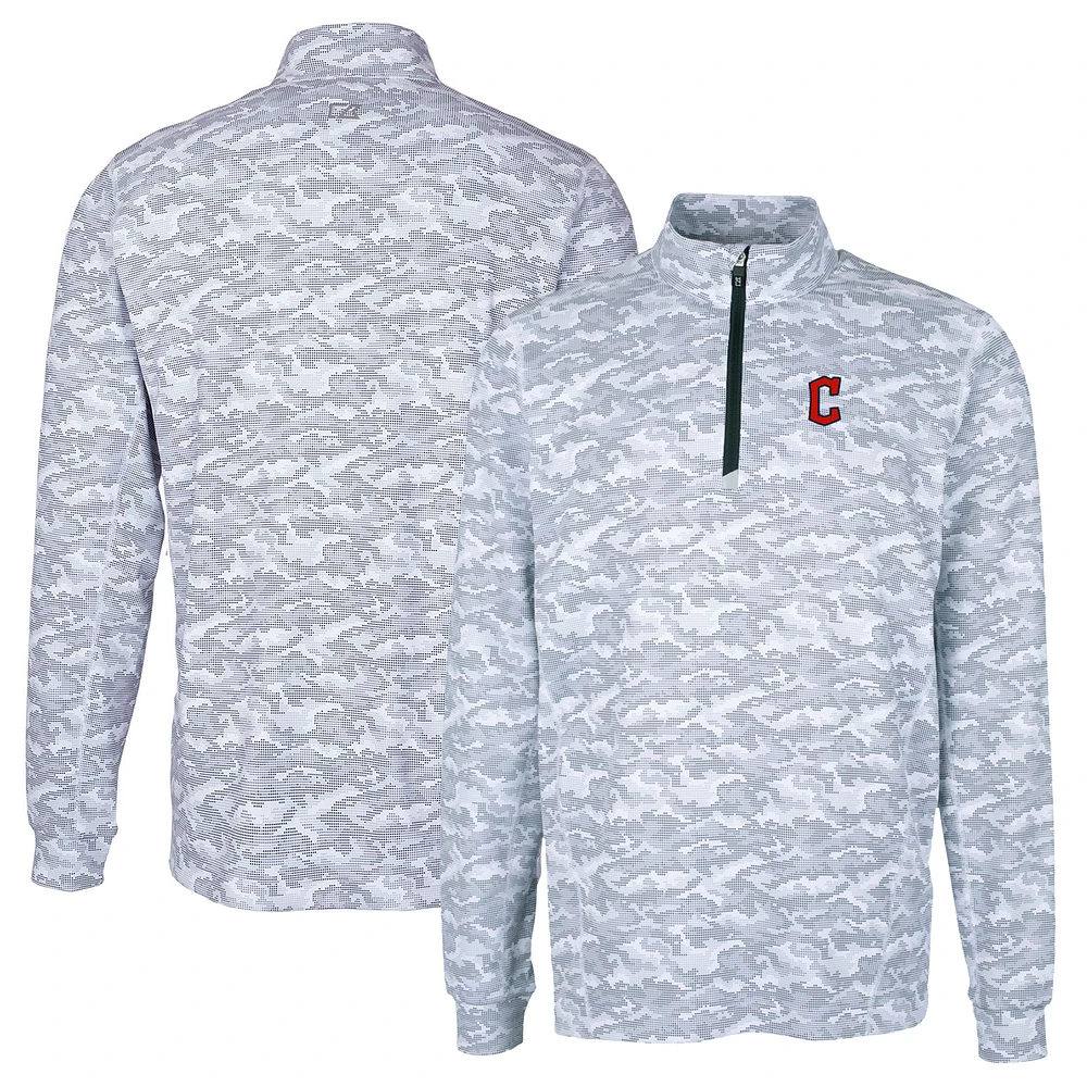 Men's Cutter & Buck Charcoal Cleveland Guardians Big & Tall Traverse Camo Print Stretch Quarter-Zip Pullover Top
