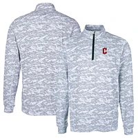 Men's Cutter & Buck Charcoal Cleveland Guardians Big & Tall Traverse Camo Print Stretch Quarter-Zip Pullover Top