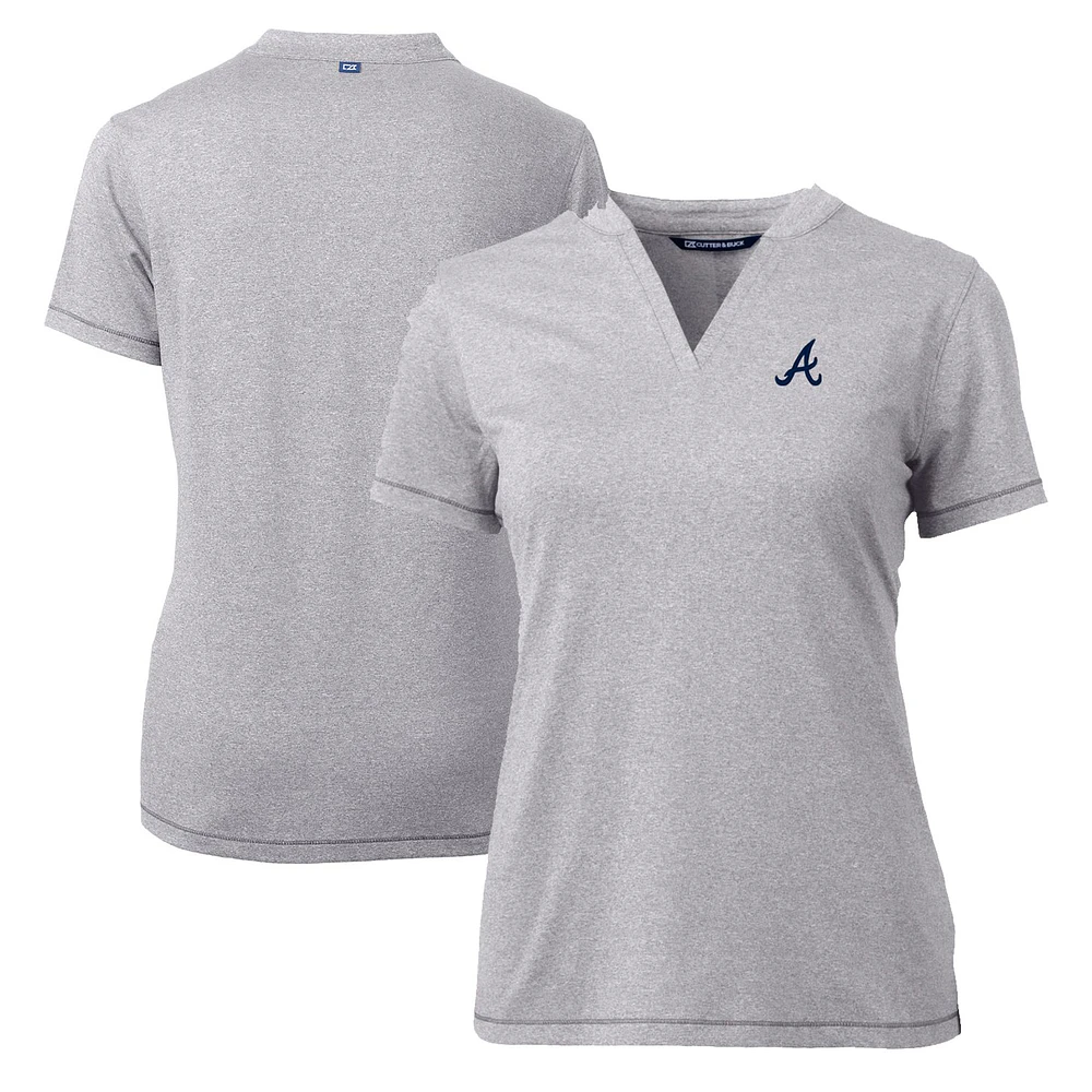 Women's Cutter & Buck Heather Gray Atlanta Braves DryTec Forge Stretch V-Neck Blade Top