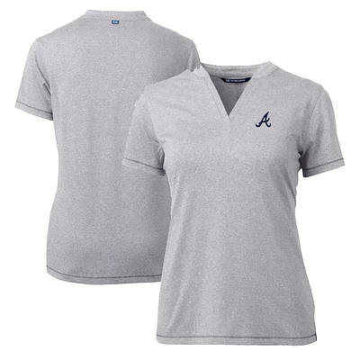 Women's Cutter & Buck Heather Gray Atlanta Braves DryTec Forge Stretch V-Neck Blade Top