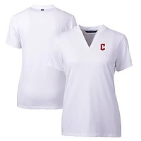 Women's Cutter & Buck White Cleveland Guardians DryTec Forge Stretch V-Neck Blade Top