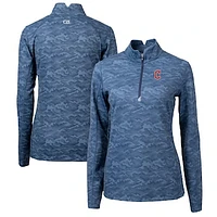 Women's Cutter & Buck Navy Cleveland Guardians Traverse Camo Print Stretch Quarter-Zip Pullover Top